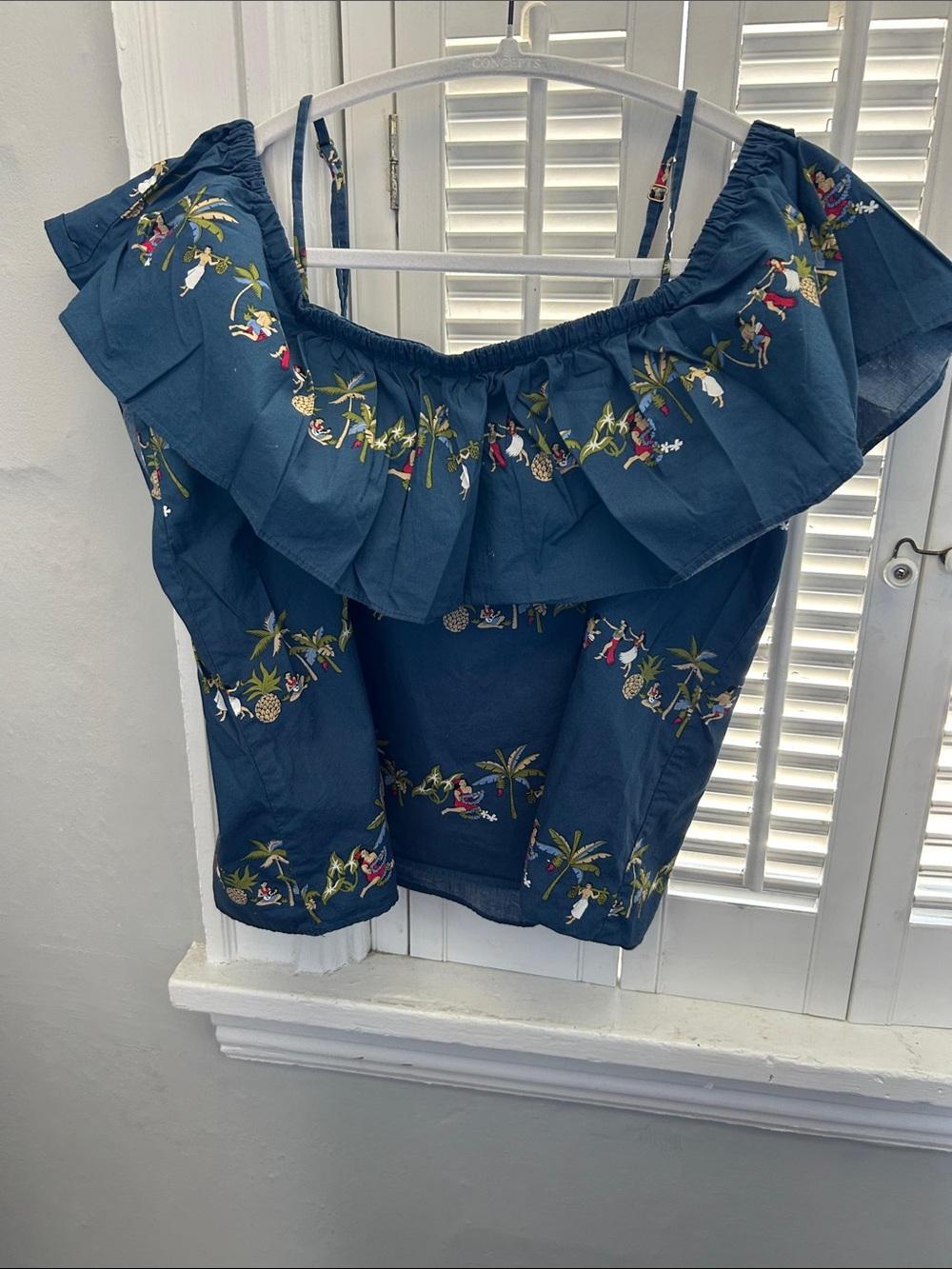 Rachel Antonoff Navy Tropical Off-Shoulder Ruffle Camisole